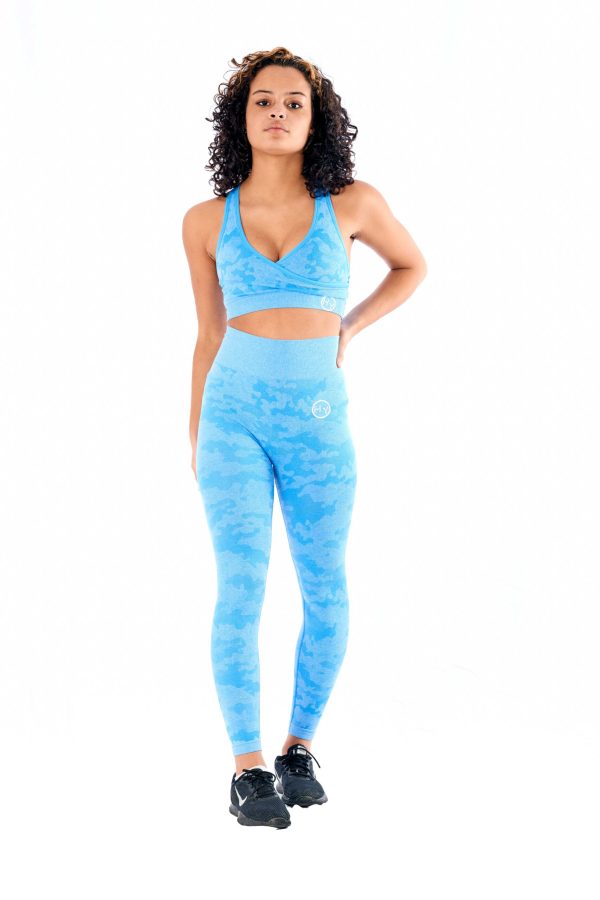 Seamless Camo Leggings And Sports Bra Set - Baby Blue - XL