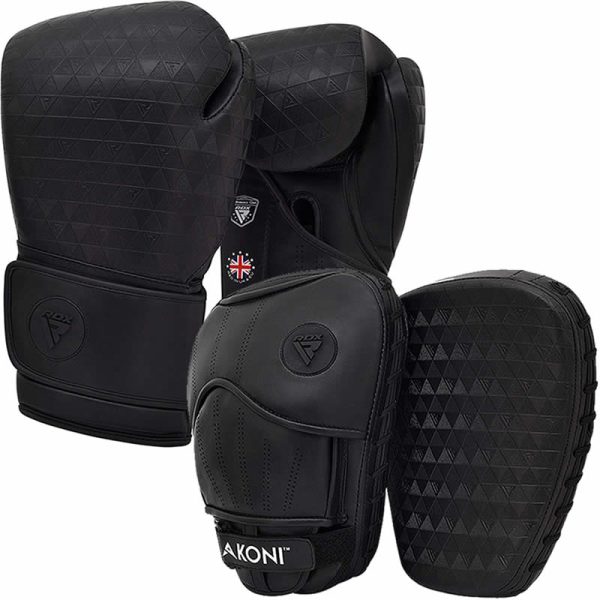 RDX T12 Akoni Black Boxing Gloves & Focus Pads 10oz