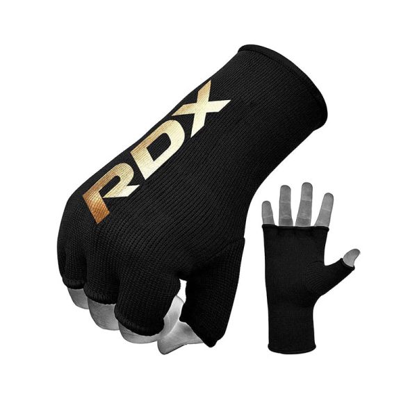 RDX HY Inner Gloves Elasticated Half Finger for Boxing, MMA Knuckle Protection OEKO-TEX® Standard 100 certified Black / M