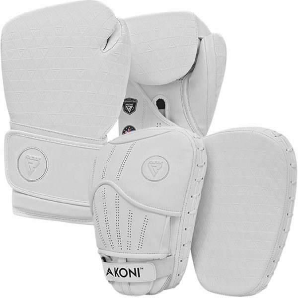 RDX T12 Akoni White Boxing Gloves & Focus Pads 12oz