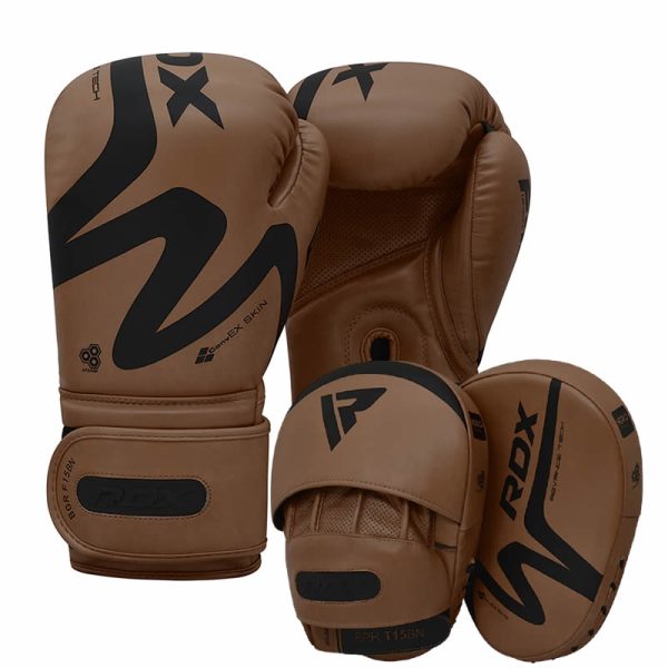 RDX T15 Nero Brown Boxing Gloves & Focus Pads 16oz