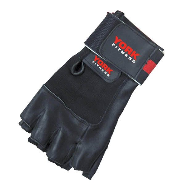 York Fitness Leather Weight Lifting Gloves with Wrist Wrap - M