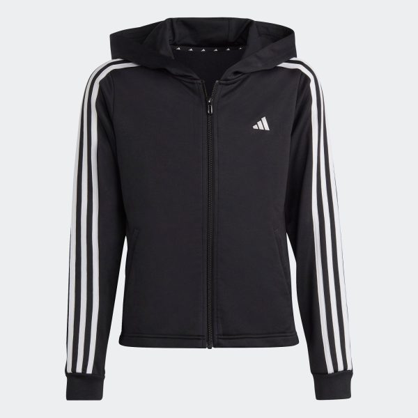 ADIDAS GIRLS TR-ES 3S FZ HOODIE - BLACK/WHITE / SY 9-10Y