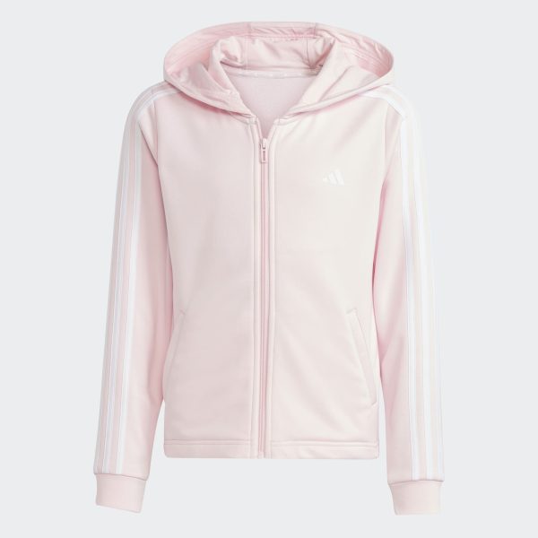 ADIDAS GIRLS TR-ES 3S FZ HOODIE - CLEAR PINK/WHITE / SG 9-10Y