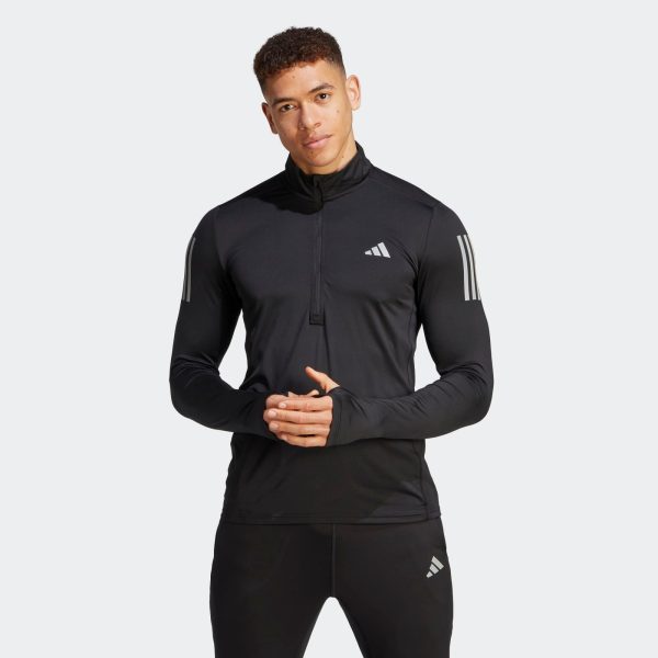 ADIDAS OWN THE RUN 1/4 ZIP LONG SLEEVE SWEATSHIRT - BLACK / LARGE