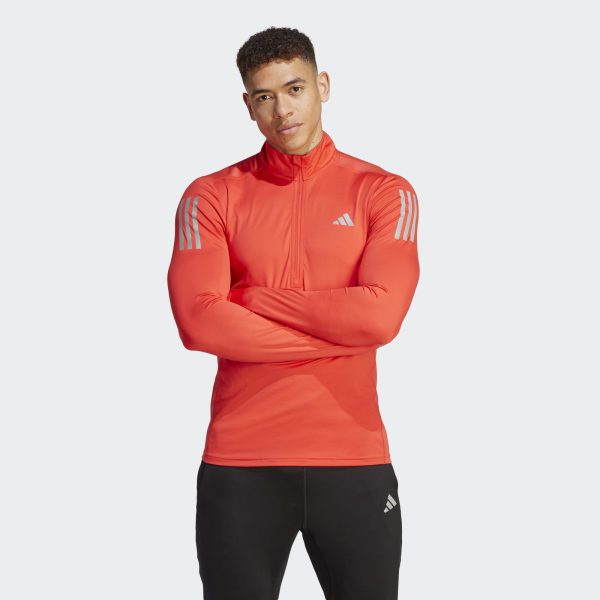 ADIDAS OWN THE RUN 1/4 ZIP LONG SLEEVE SWEATSHIRT - BRIGHT RED / MEDIUM